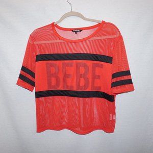 BEBE Spellout Y2kk Mesh Football Top Small red black B-35